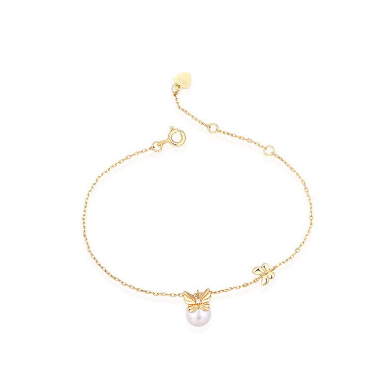 Pearl S925 Sterling Silver Bow Bracelet with 9k Yellow Gold Plating